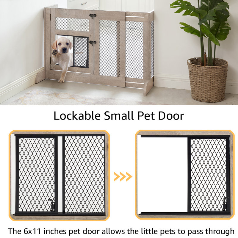 Tucker Murphy Pet Dorval Dog Gate Indoor to Separate Puppy Large Dogs and Baby for Stairs Walk Through Pet Gate with Dog Door Free Standing Dog Gate Wayfair
